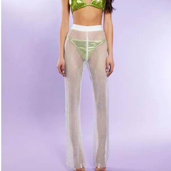 Rhinestone Netted Wide-Leg Cover up pants - Picture 5 of 8